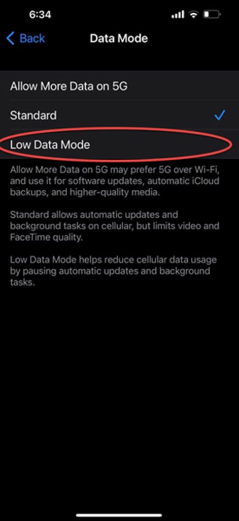 Disable Low data mode