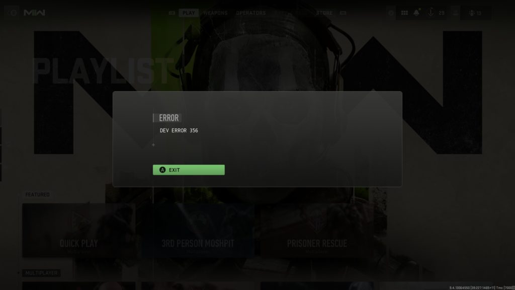 Modern Warfare II Dev Error 356