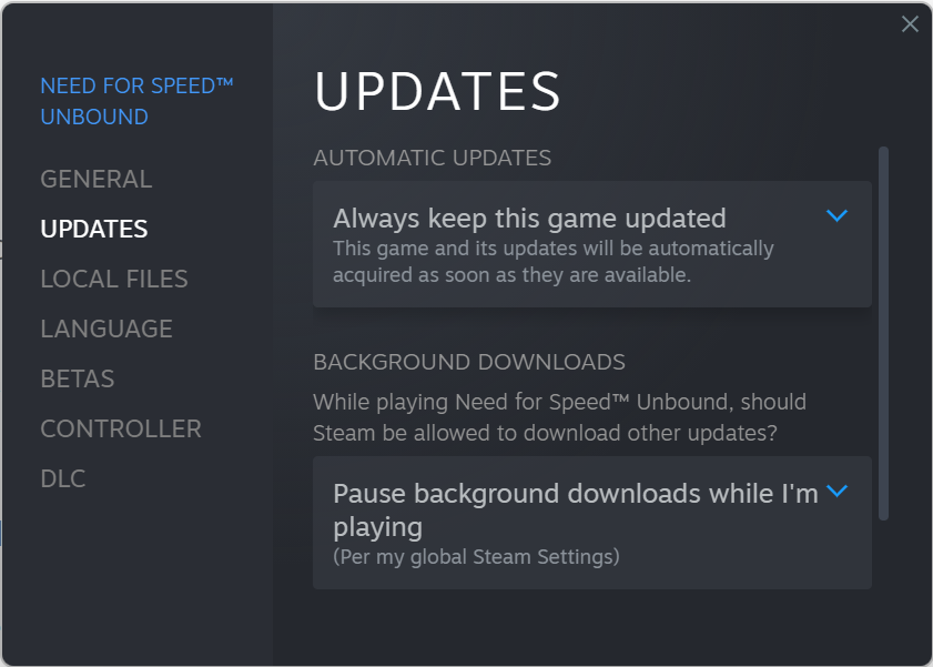 Need for speed unbound automatic updates