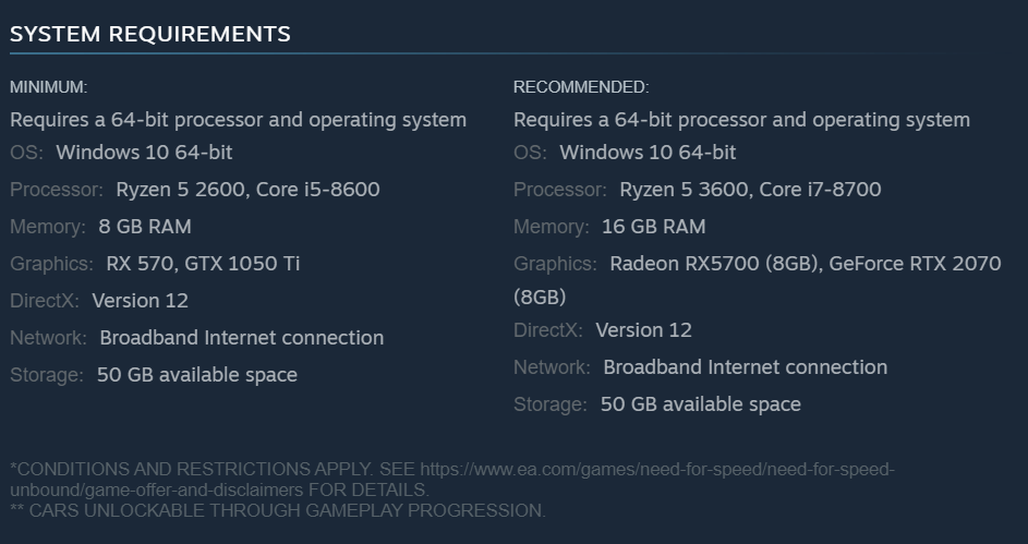 Need for speed unbound system specs