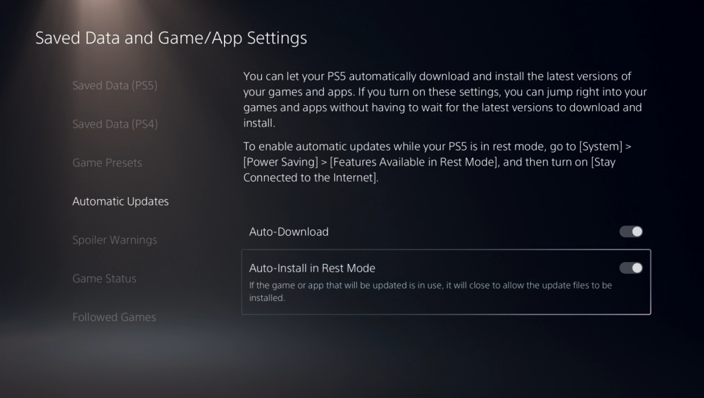 PS5 Auto Download Auto Install in Rest Mode
