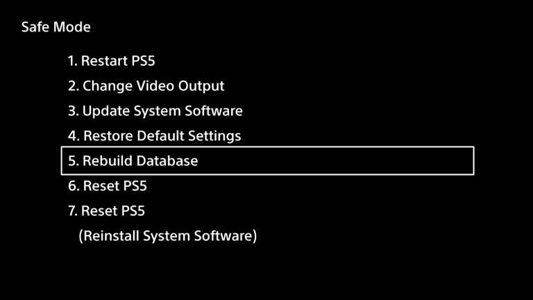 PS5 Safe Mode rebuild database