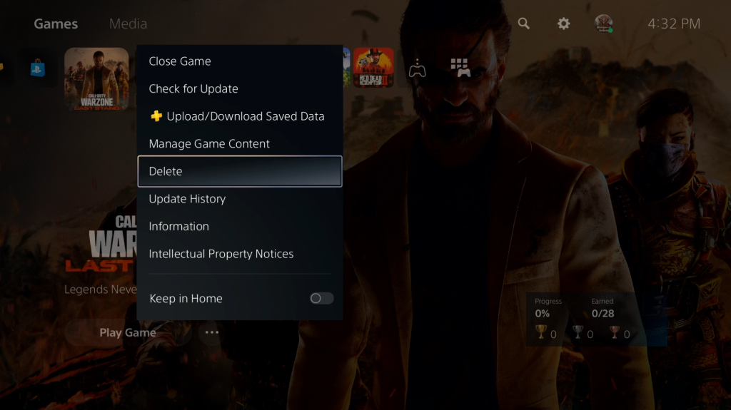 PS5 delete a game