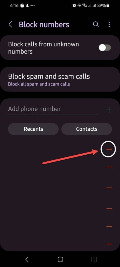 Remove recipient from Block list