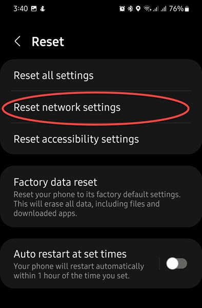 Reset network settings