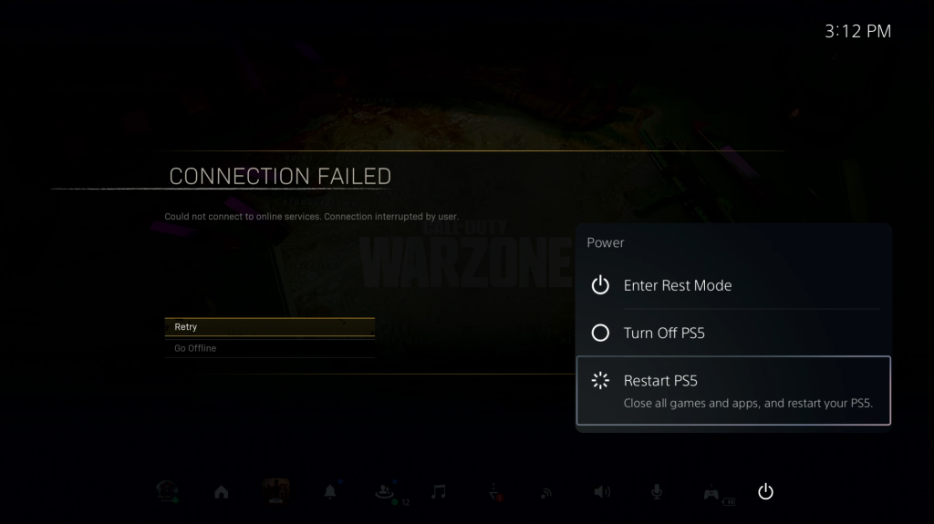 Restart PS5 Power Menu