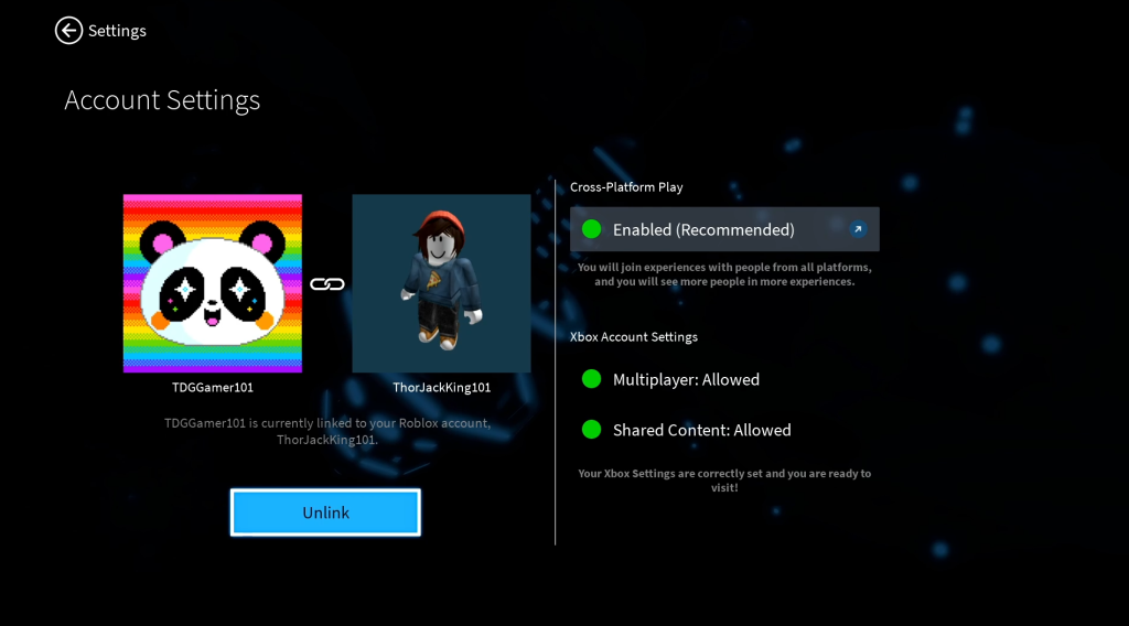 Xbox One Roblox unlink account