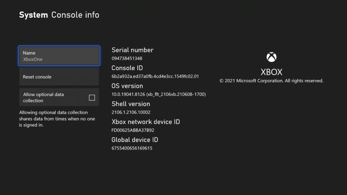 Xbox One System Console Info