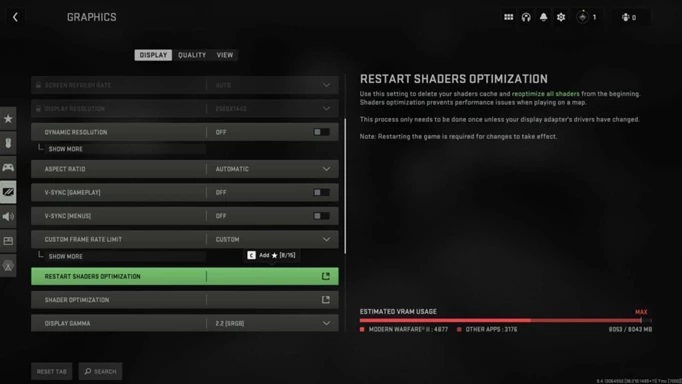 modern warfare 2 Restart Shaders Optimization