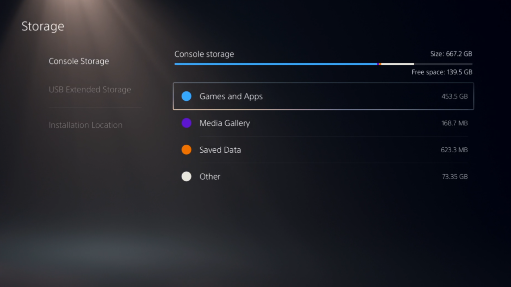 PS5 console storage