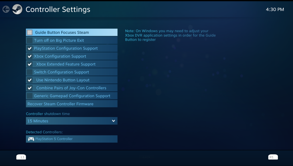 PS5 controller settings steam 1