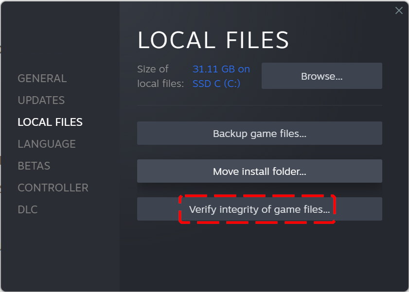 Repair game files on Steam