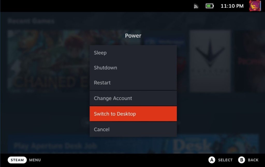Select switch to Desktop mode