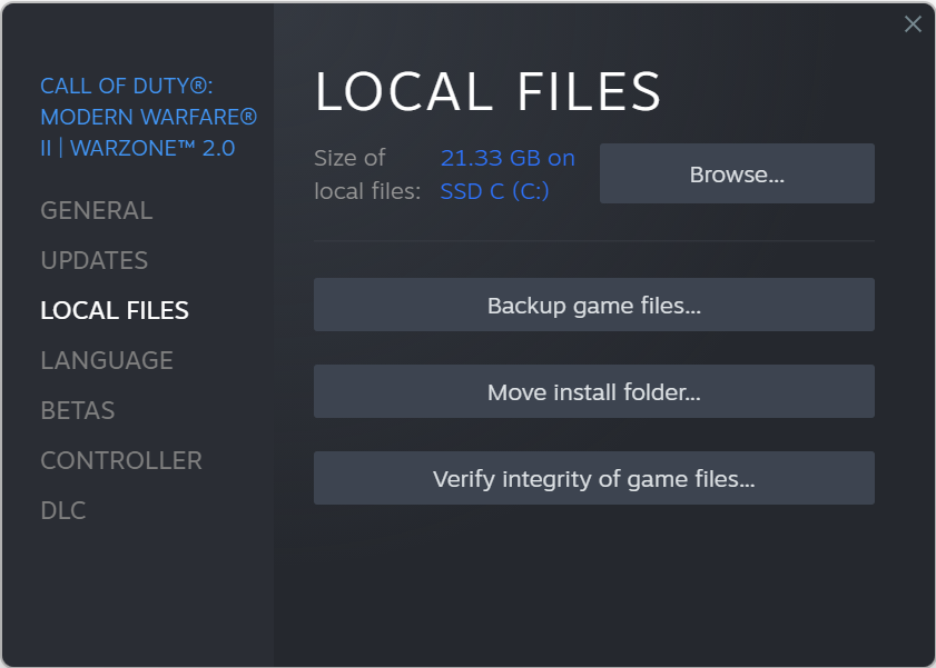Warzone 2.0 repair game files steam