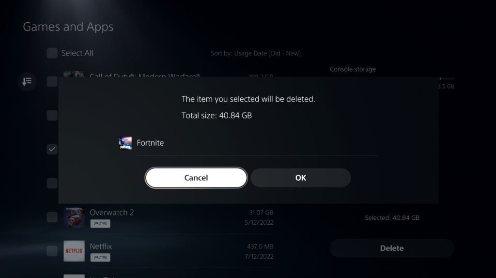 PS5 Delete game