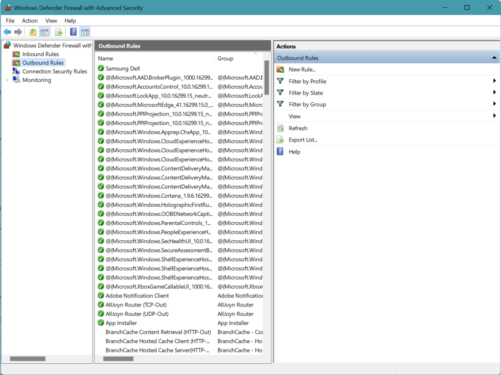 Windows Defender Firewall Outbound Rules