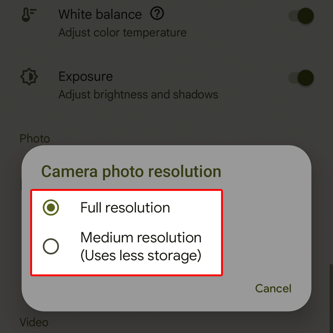 change camera photo resolution