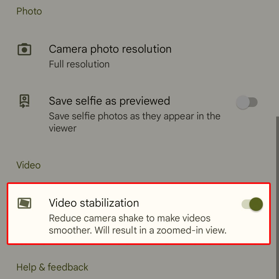 enable camera video stabilization google