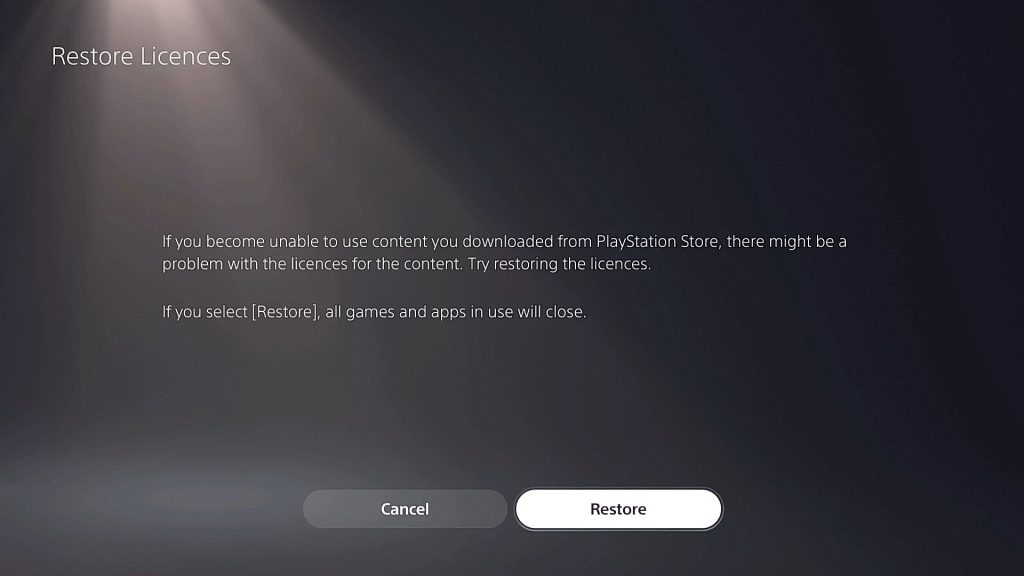 how to restore licenses on ps5 3