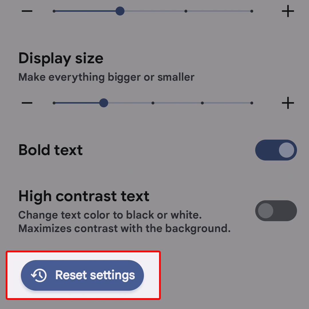 reset display settings google