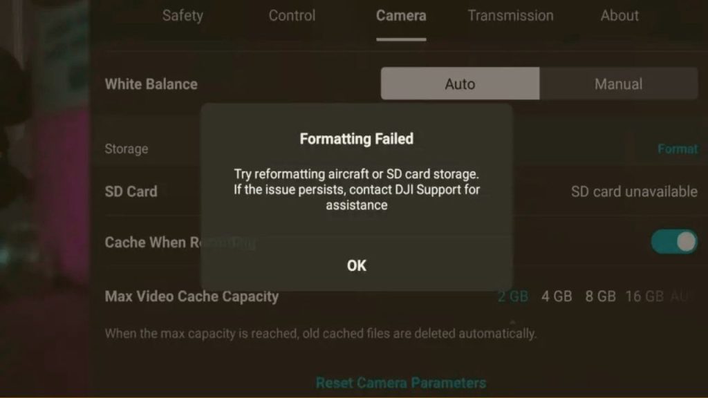 DJI Mini 2 formatting failed error2