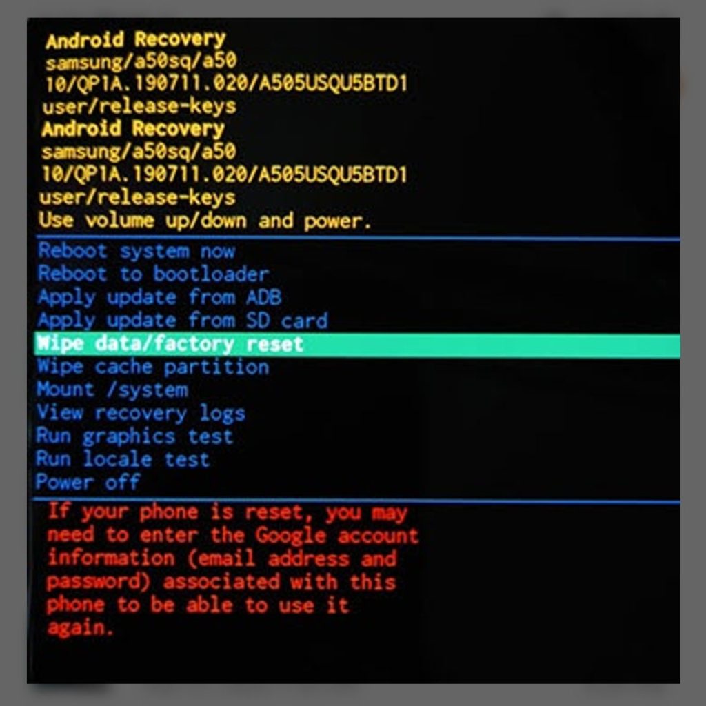 unlock galaxy a51 via android recovery factory reset