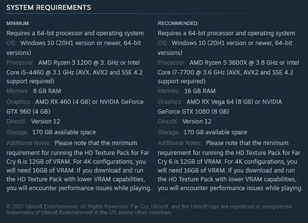 Far Cry 6 system requirements jpg