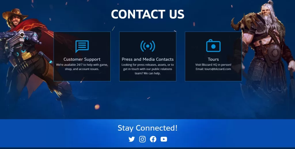 Blizzard Support website page