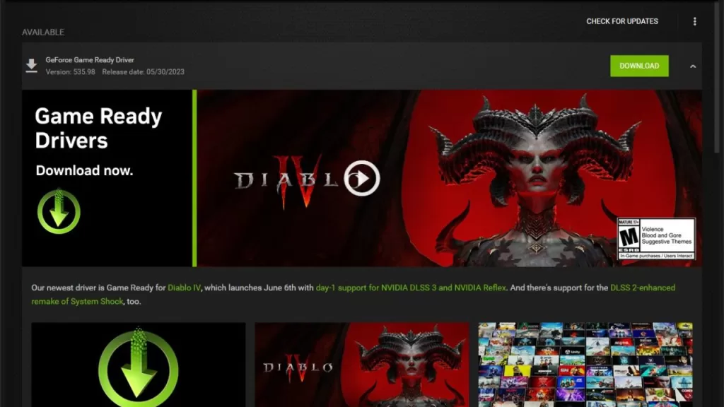 NVIDIA Diablo 4 driver update