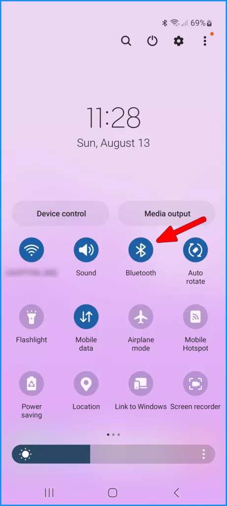 Tap the Bluetooth icon to disable it