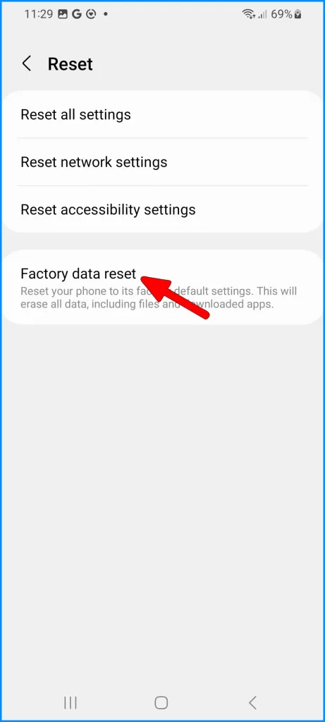 Select Factory data reset