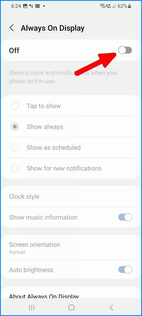Tap the switch to disable Always On Display