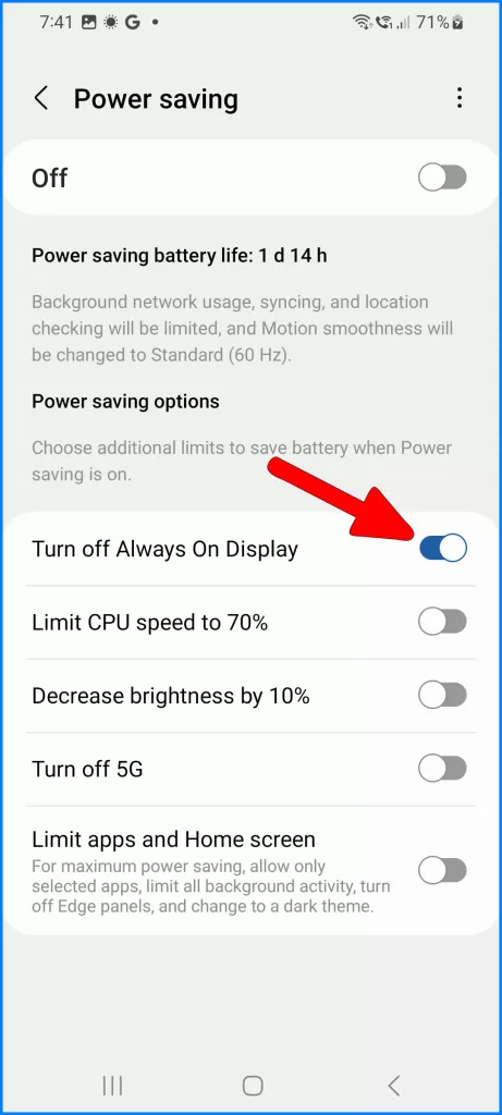 Change the settings of Power Saving mode