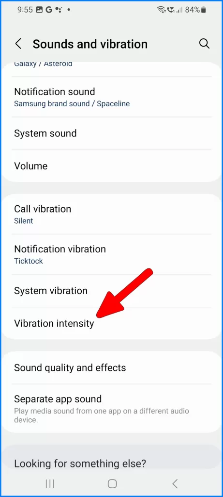 Tap Vibration intensity