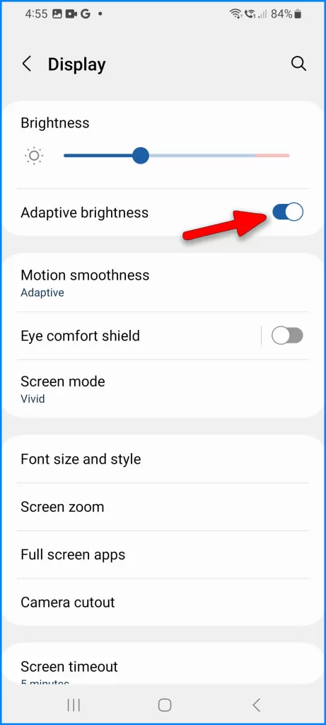 Tap the Adaptive brightness switch