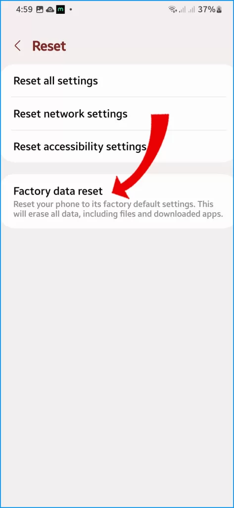 Tap Factory data reset