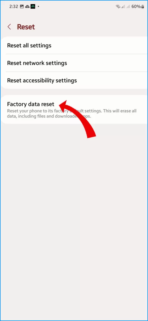 Tap Factory Data Reset