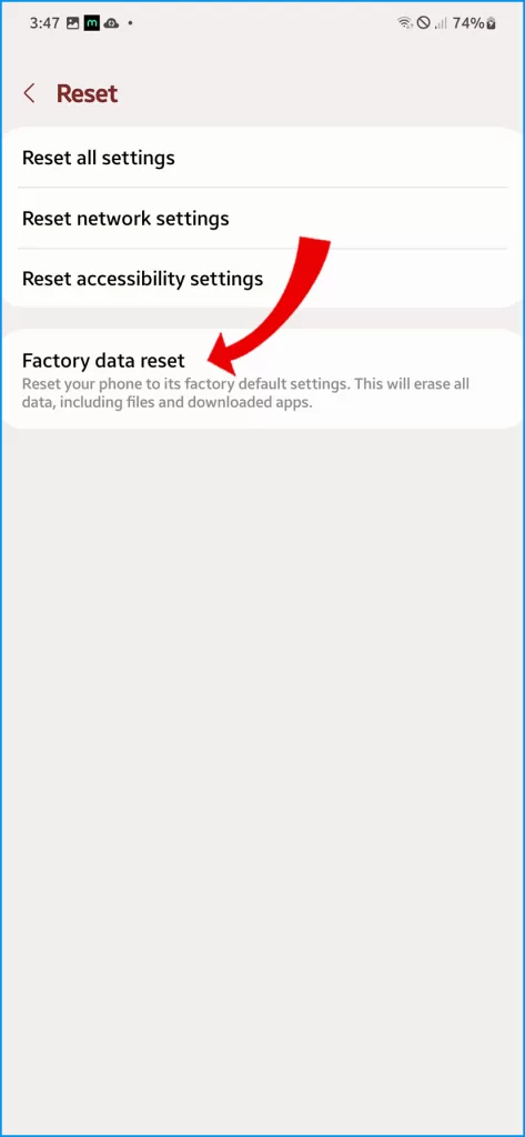 Tap Factory Data Reset