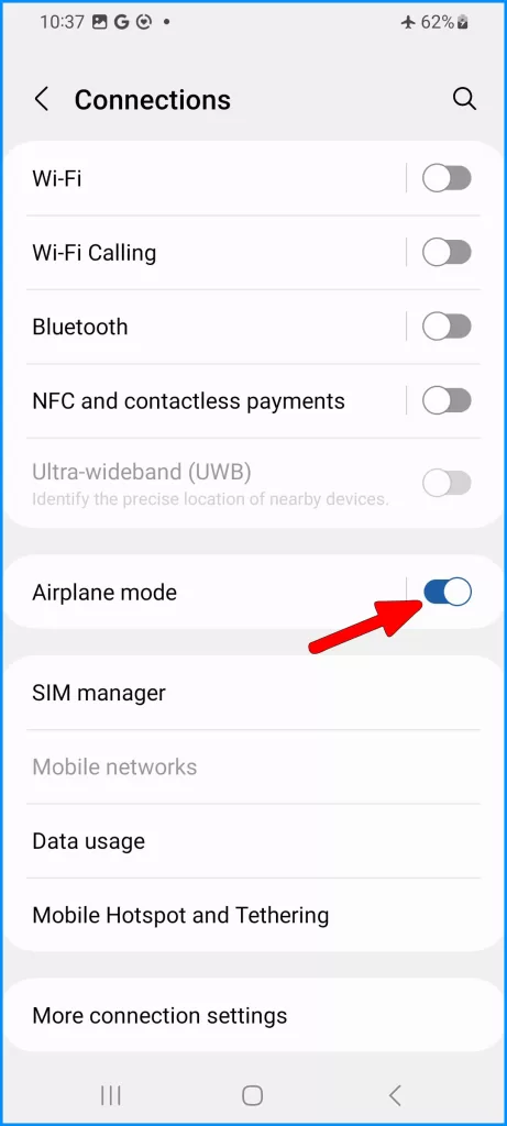 Tap the Airplane mode switch