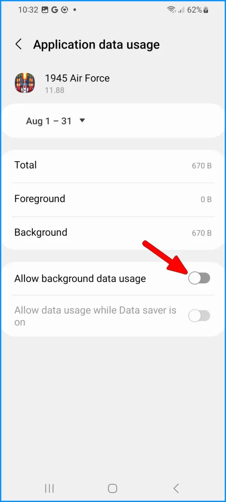 Tap the Allow background data usage switch to disable it