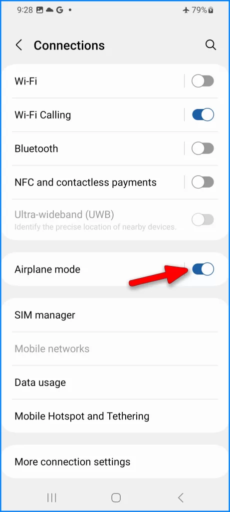 Tap the Airplane Mode switch