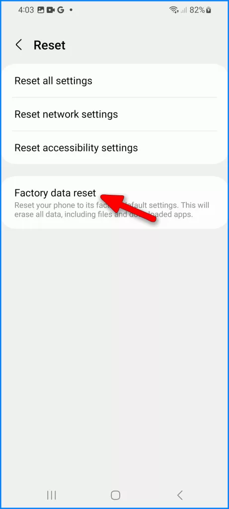 Choose Factory data reset