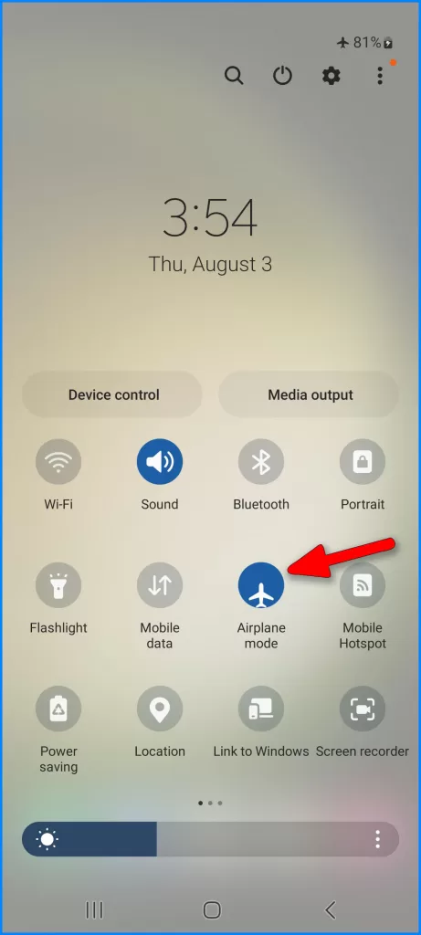 Tap the Airplane mode icon