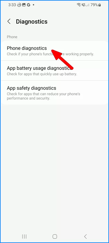 Tap Phone diagnostics