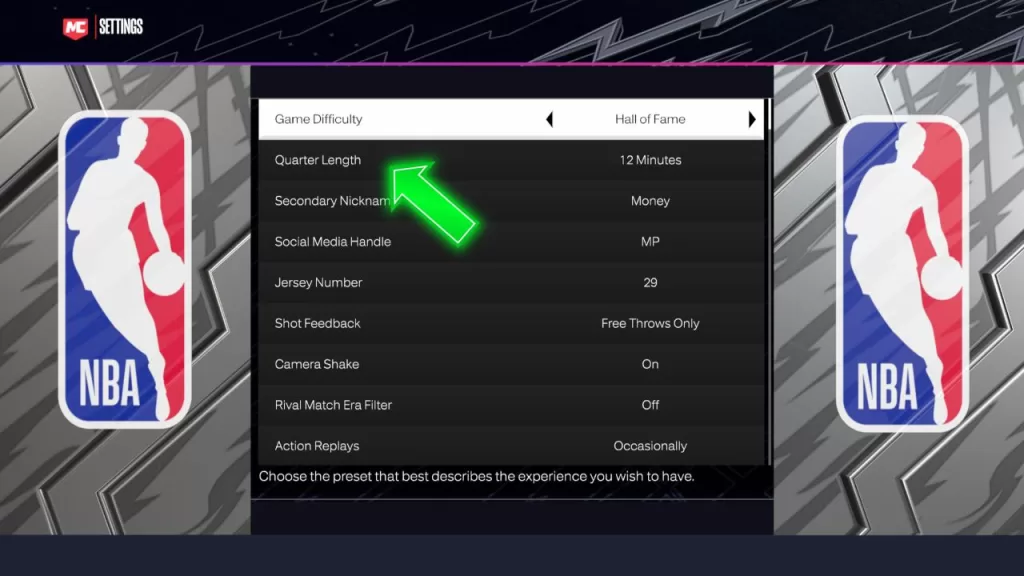 Adjust NBA 2K24 MyCareer Settings