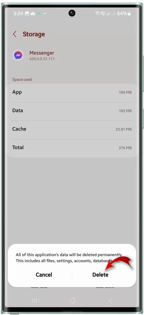 Clear Data Messenger app on Android