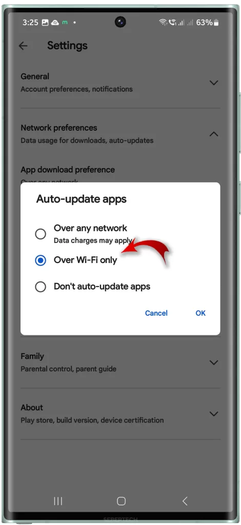 Auto-update apps via Wi-Fi only Android
