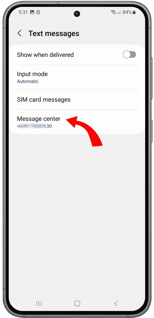 tap message center to edit the message center number