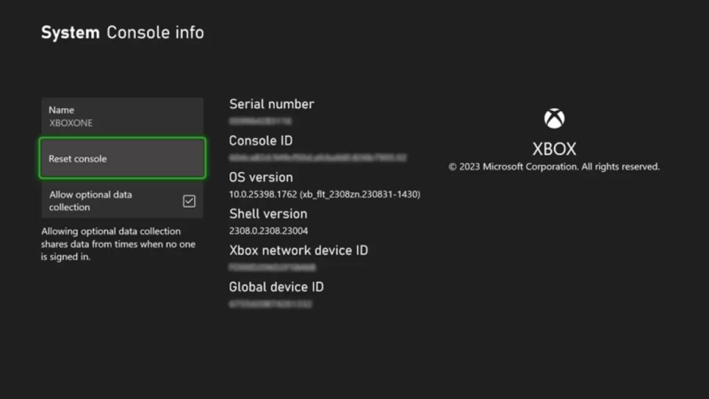 Reset the Xbox One Operating System