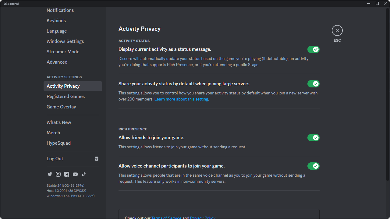 Check Discord Activity Privacy Settings